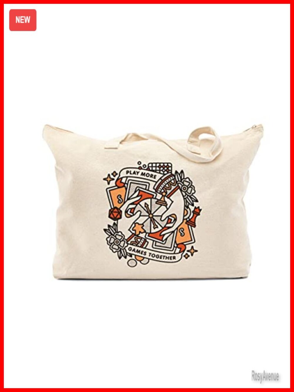 Cotton Canvas Board Game Tote Bag 21x15x4 Zipper Top